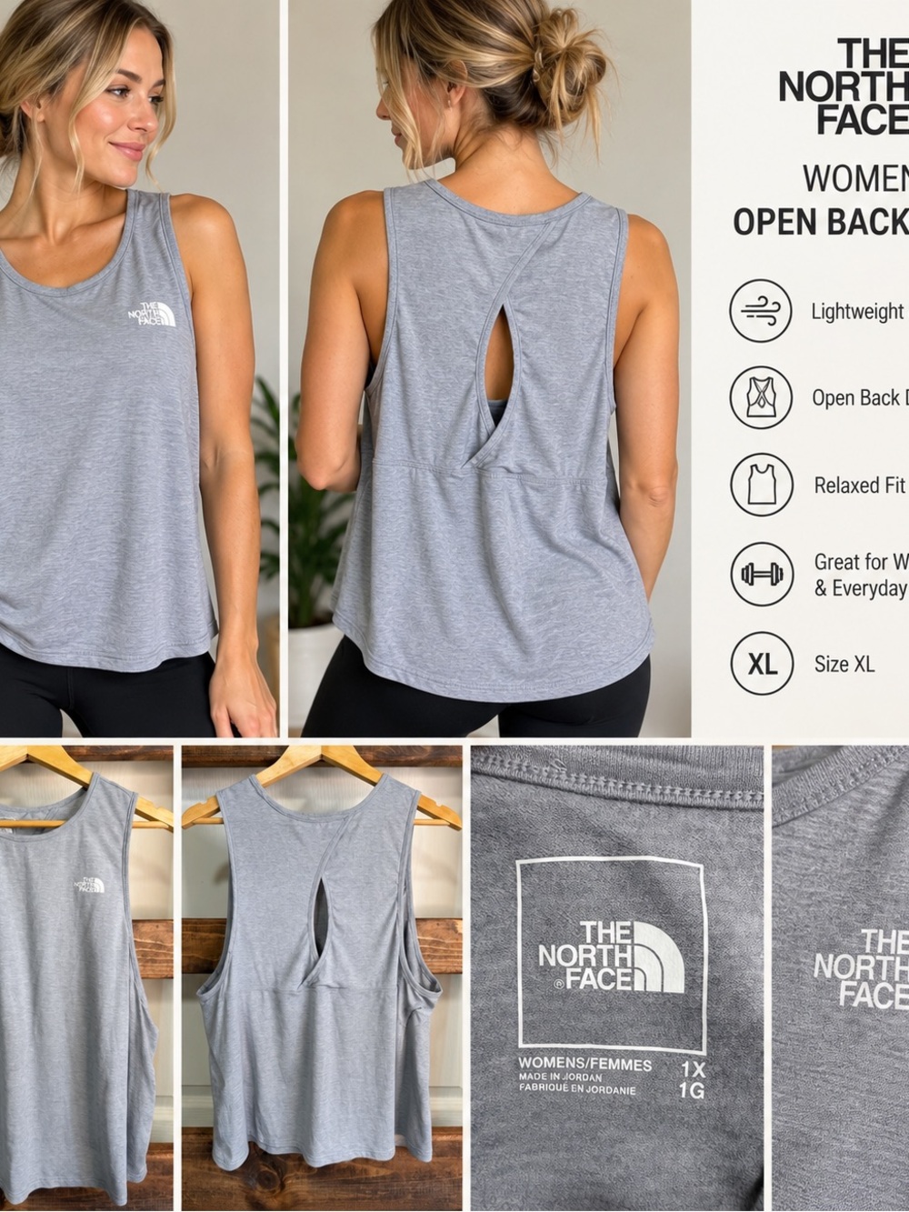The North Face Gray Open Back Workout Tank Top Women’s 1X